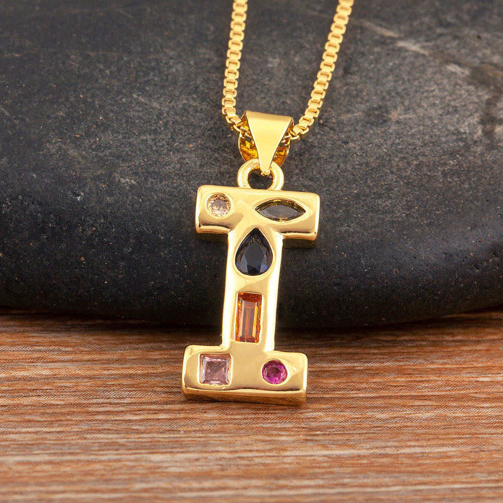 Colorful Gemstone Initial Pendant Necklace