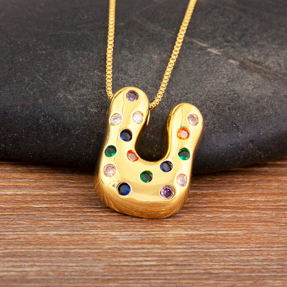 Colorful Gem Bubble Initial Pendant Necklace