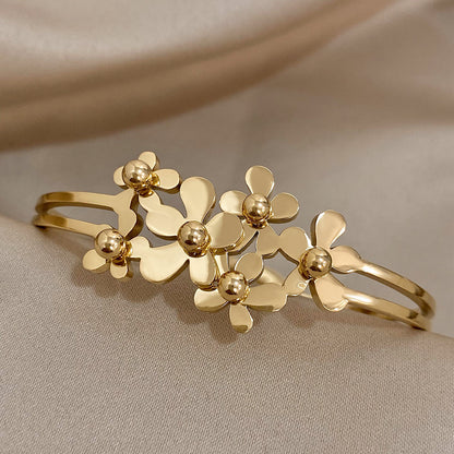 Gold Floral Cluster Bangle Bracelet