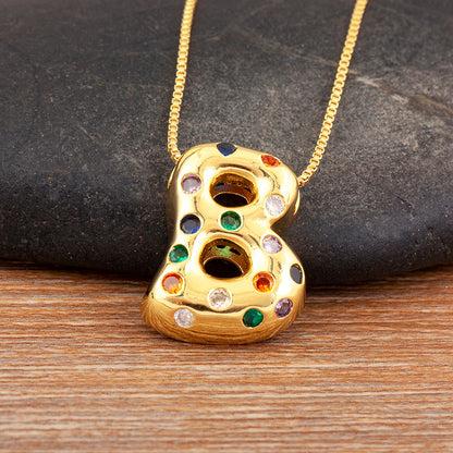 Colorful Gem Bubble Initial Pendant Necklace