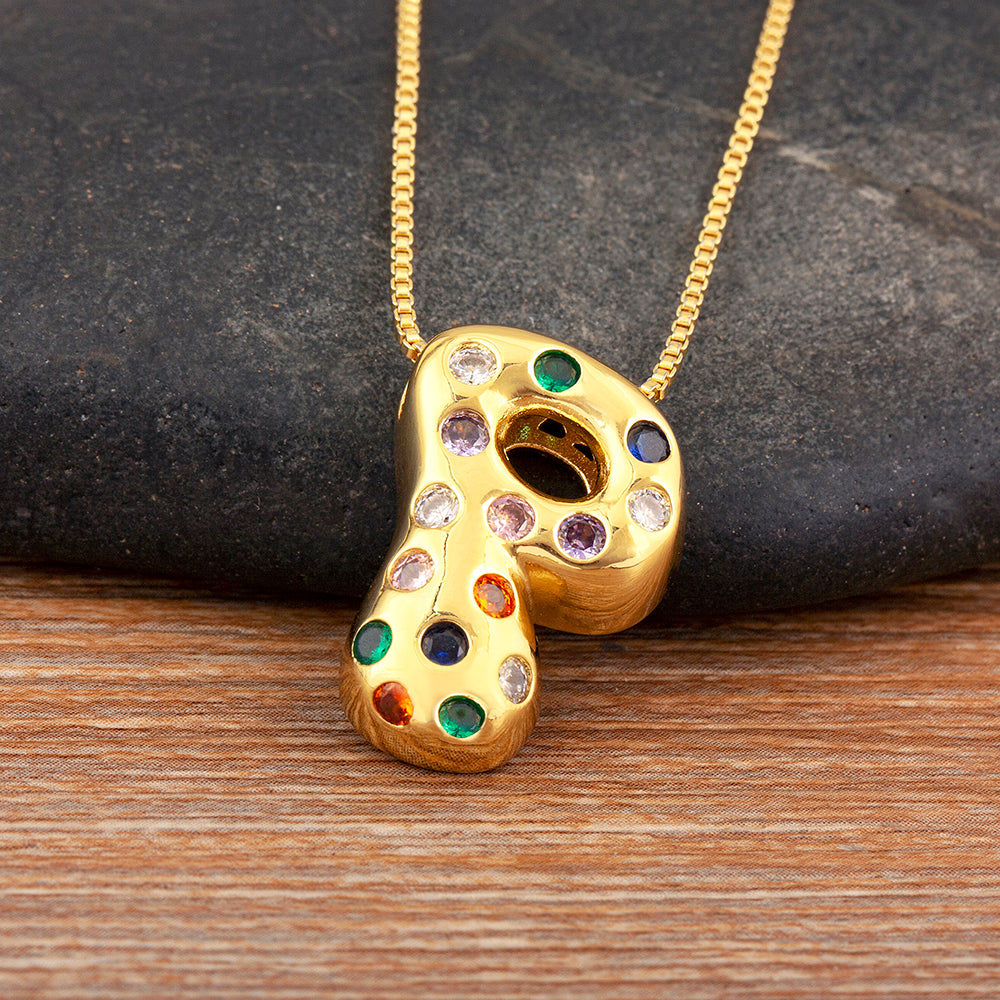 Colorful Gem Bubble Initial Pendant Necklace
