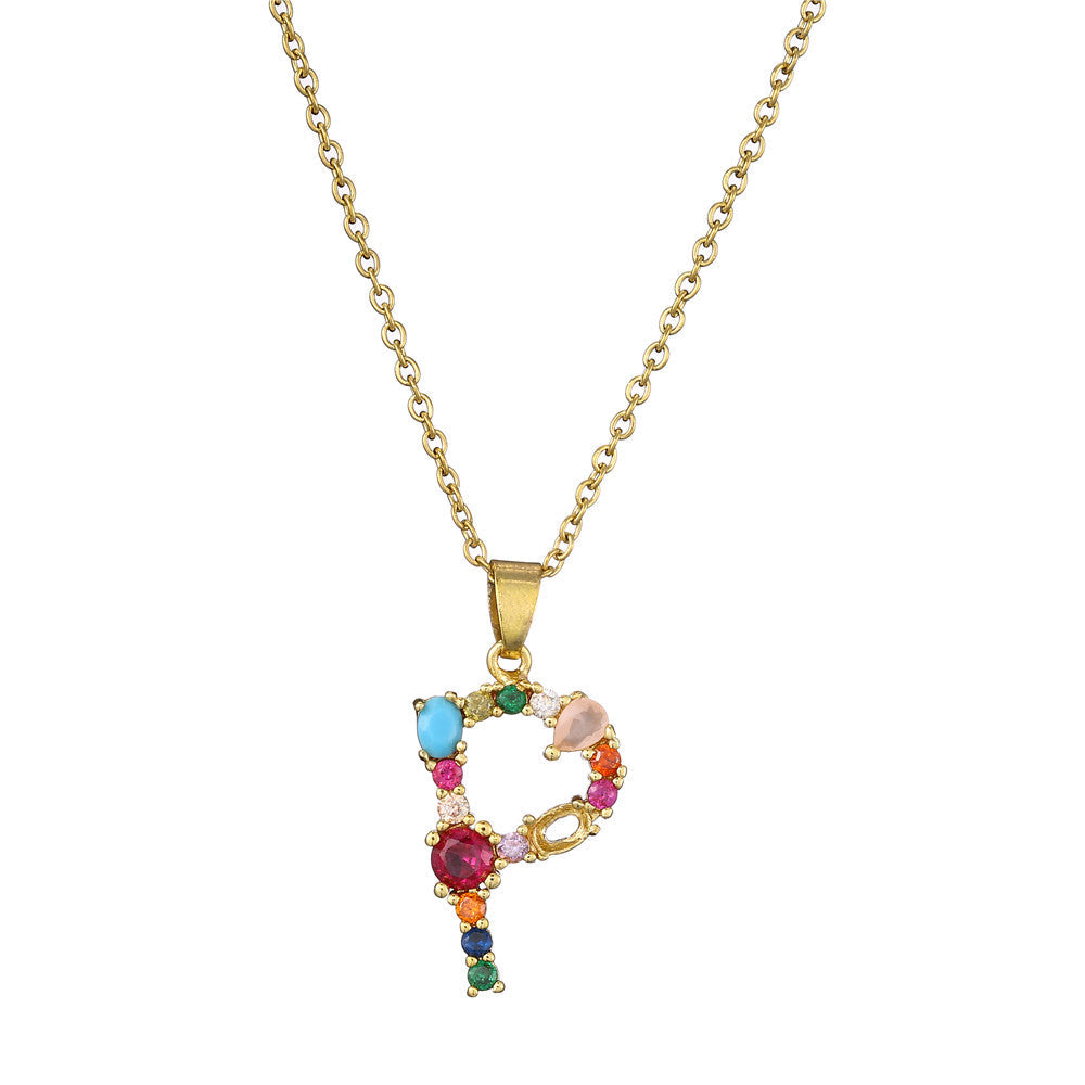 Gold Crystal Initial Pendant Necklace