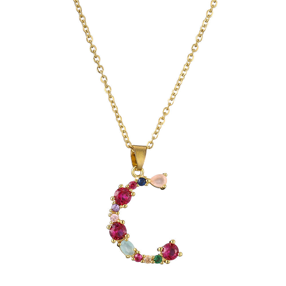 Gold Crystal Initial Pendant Necklace
