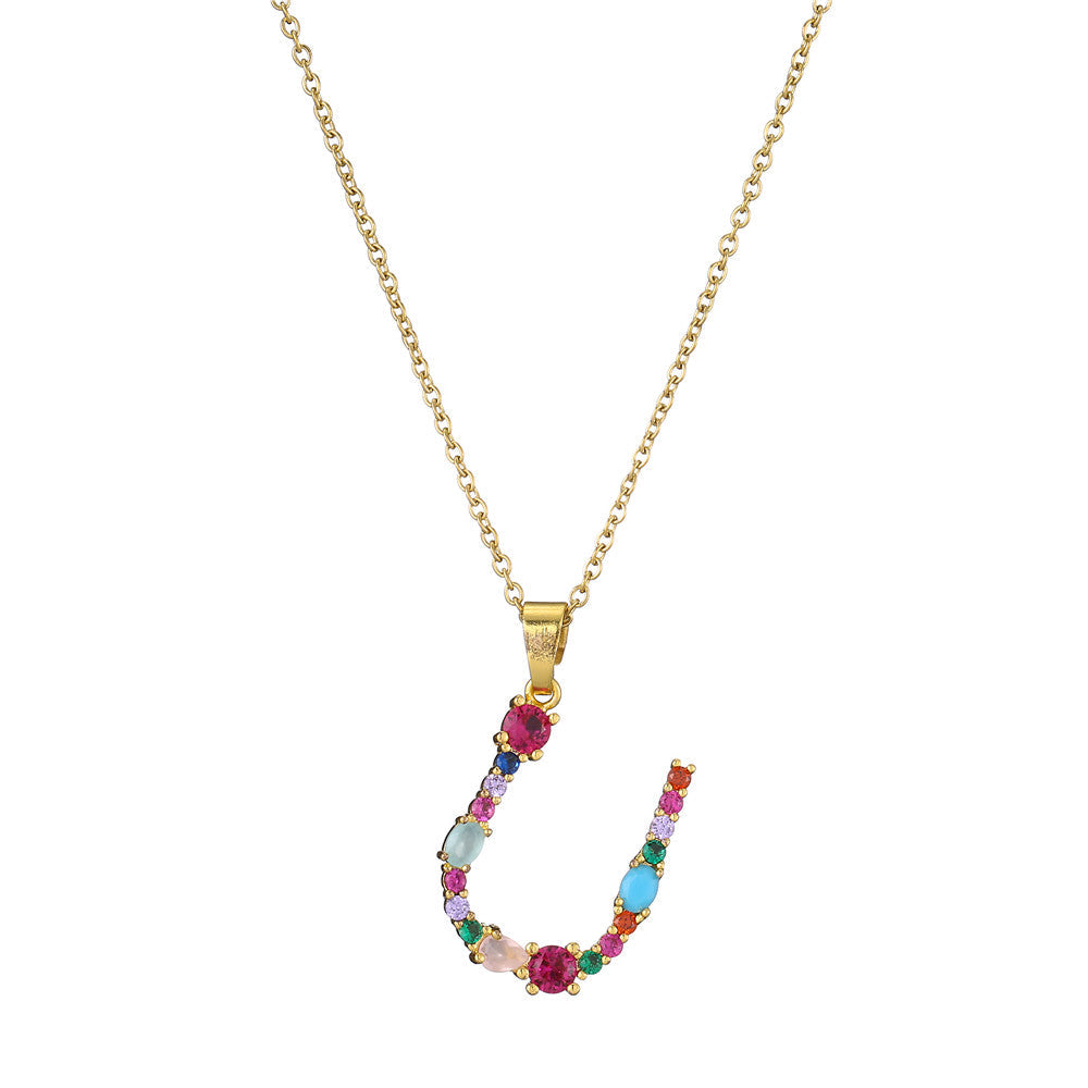 Gold Crystal Initial Pendant Necklace