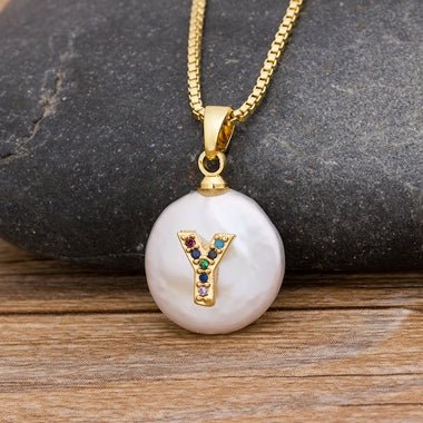 Initial Pearl Pendant Necklace