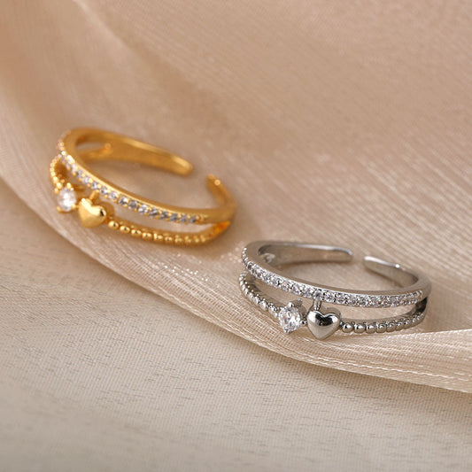 Double Heart Zircon Ring