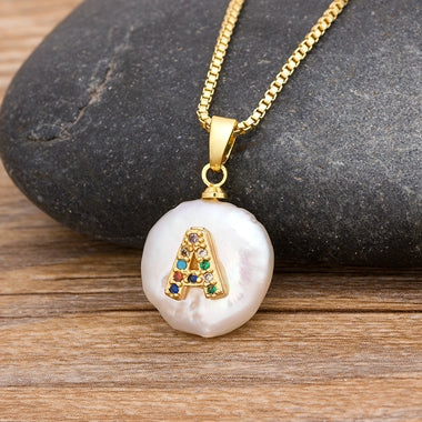 Initial Pearl Pendant Necklace