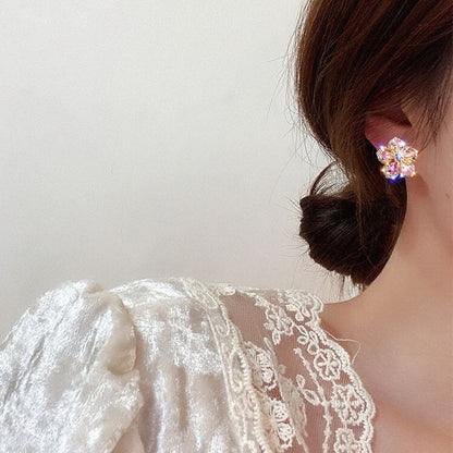 Pink Crystal Flower Stud Earrings