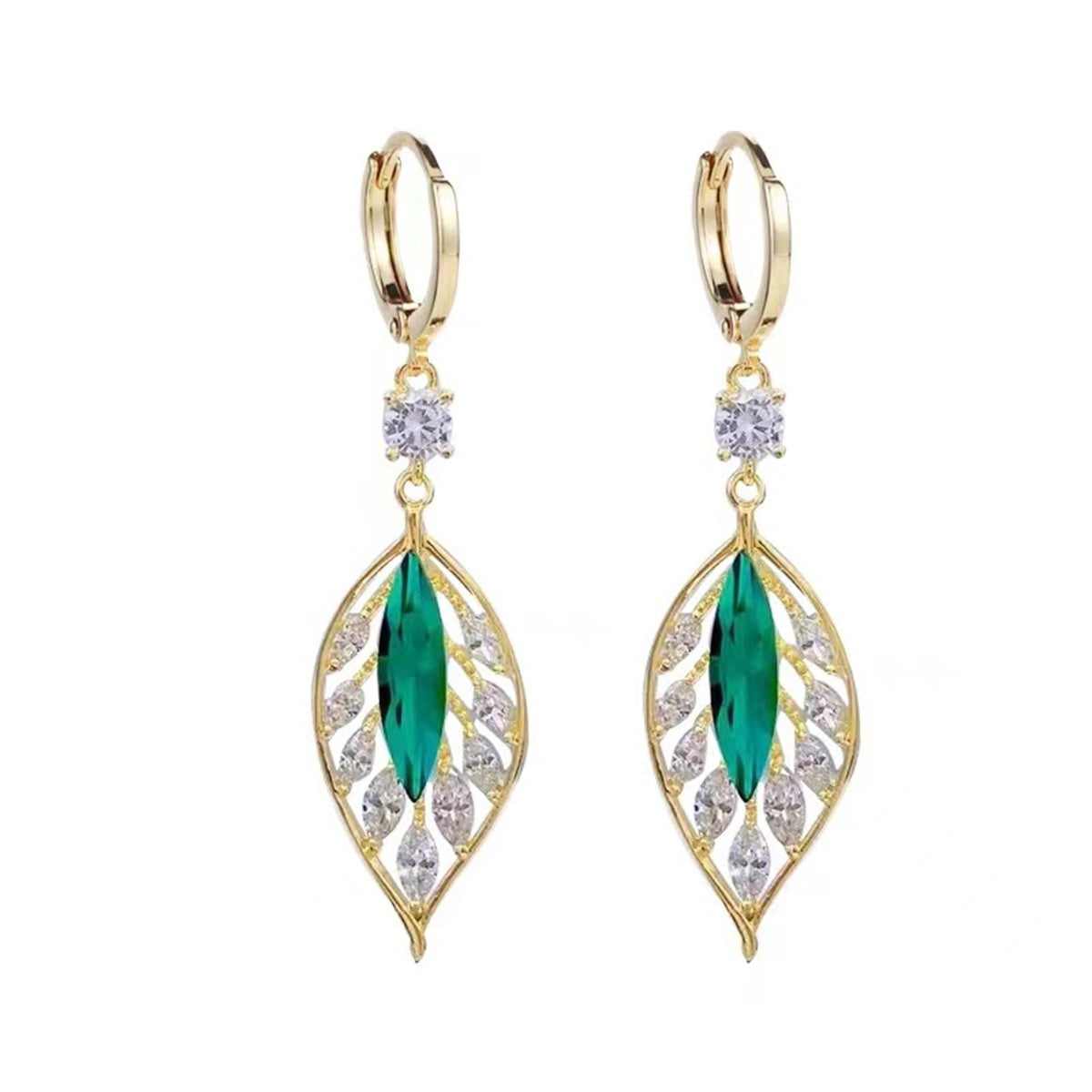 Emerald Leaf Drop Earrings