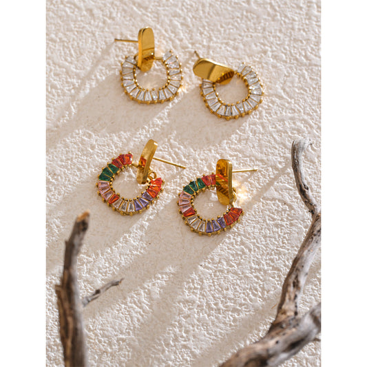 Rainbow Gem Semi-Hoop Earrings