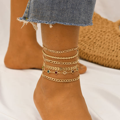 6pc Layered Chain Anklet Set