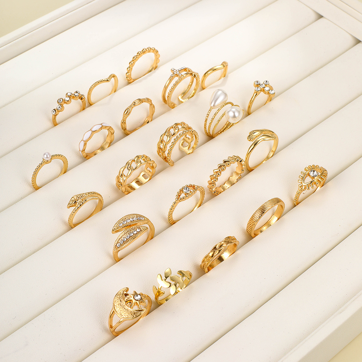 23pc Retro Punk Geometric Ring Set