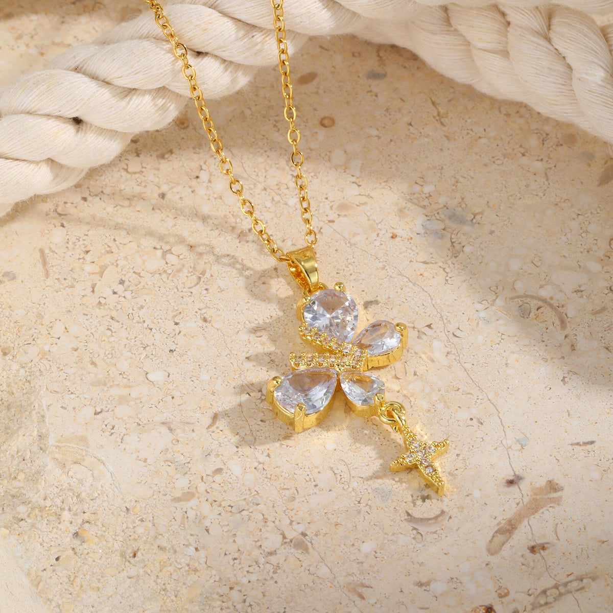 Gold Butterfly Flower Pendant Necklace
