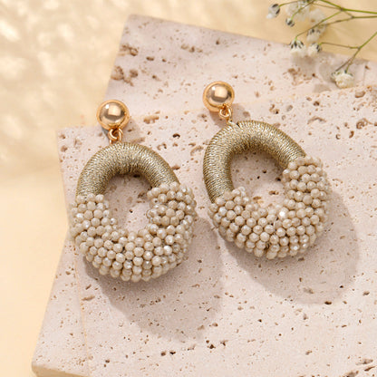 Beaded Gold Cluster Stud Earrings