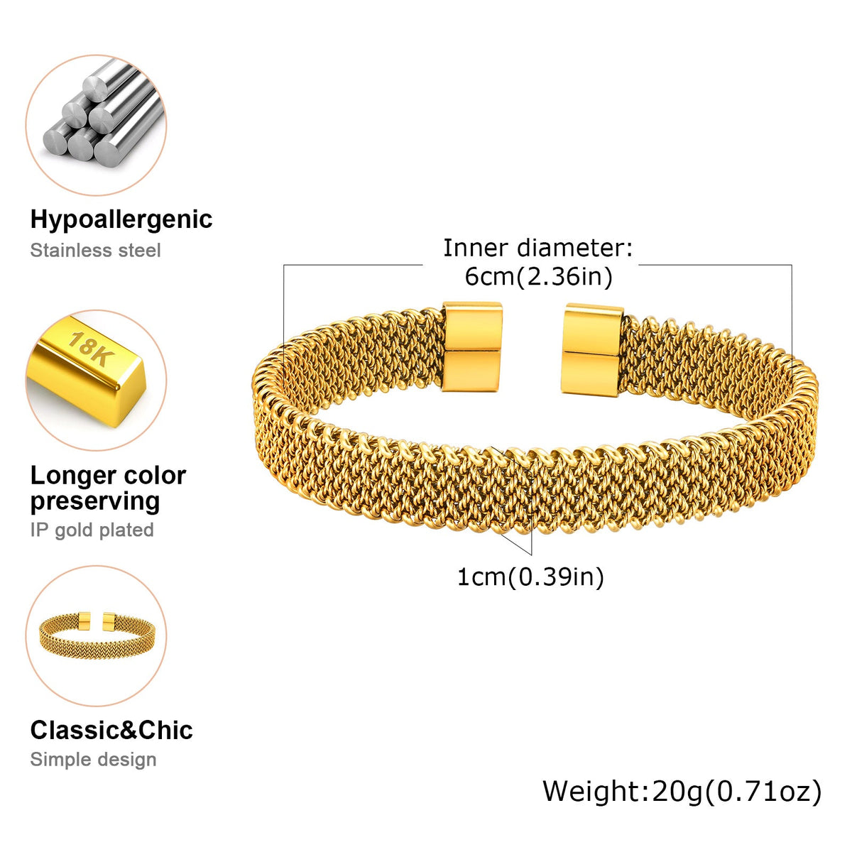 Gold Mesh Textured Cuff Bracelet