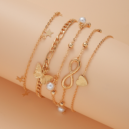 6pc Gold Charm Anklet Set