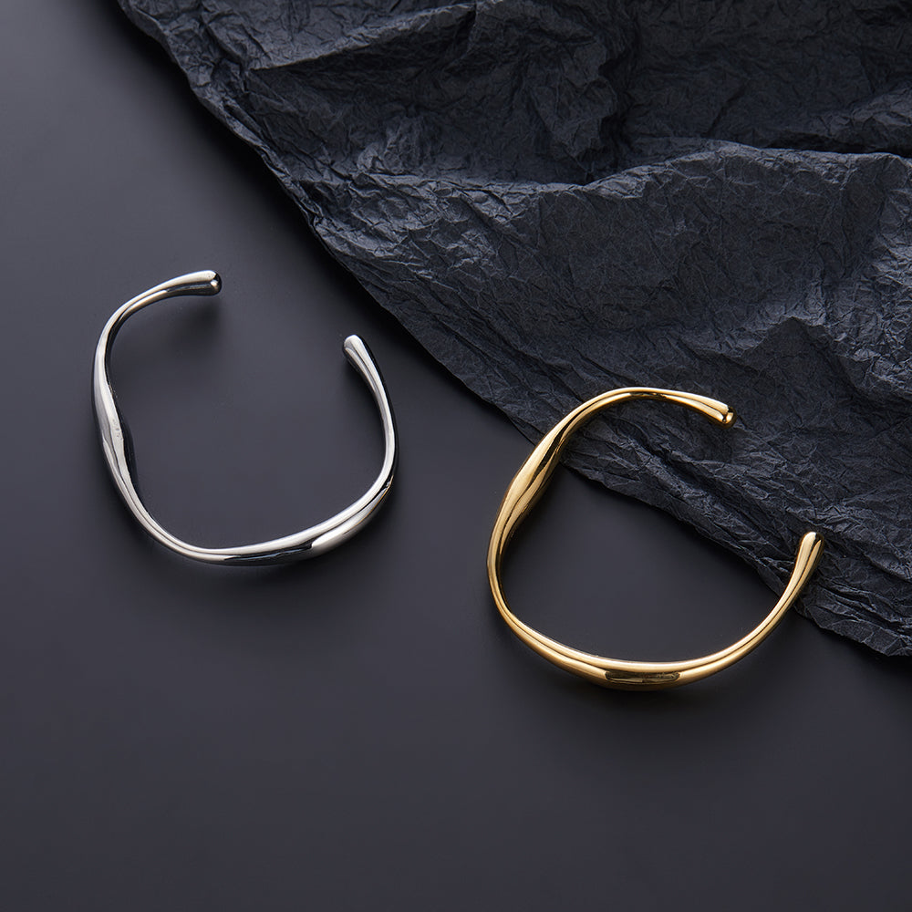 Minimalist Wave Open Cuff Bracelet