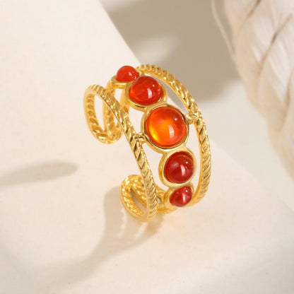 Adjustable Carnelian Stone Stacking Ring