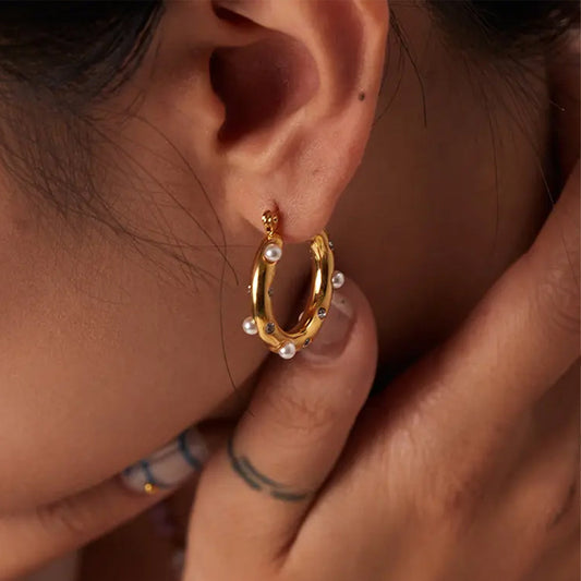 Pearl Studded Hoop Earrings