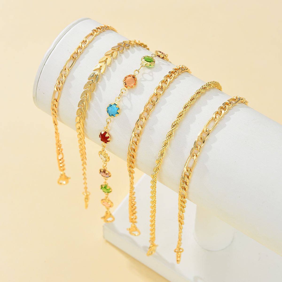 6pc Layered Chain Anklet Set