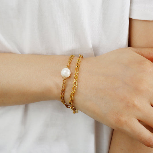 2pc Pearl Charm Chain Bracelet Set