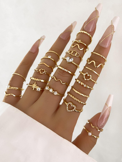 28pc Dainty Gold Stackable Ring Set