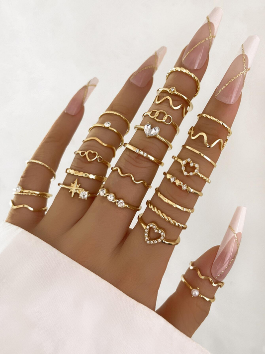 28pc Dainty Gold Stackable Ring Set