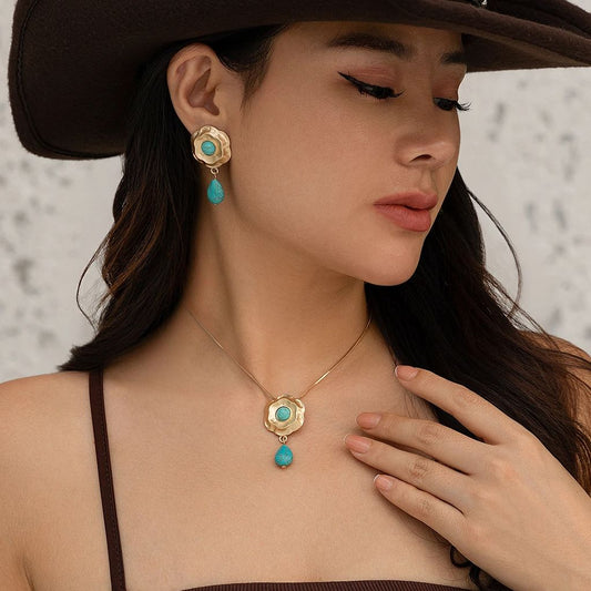 Blue Stone Flower Choker Jewelry Set