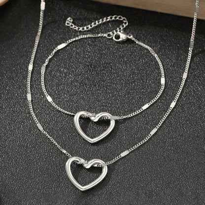 Heart Charm Necklace & Bracelet Set