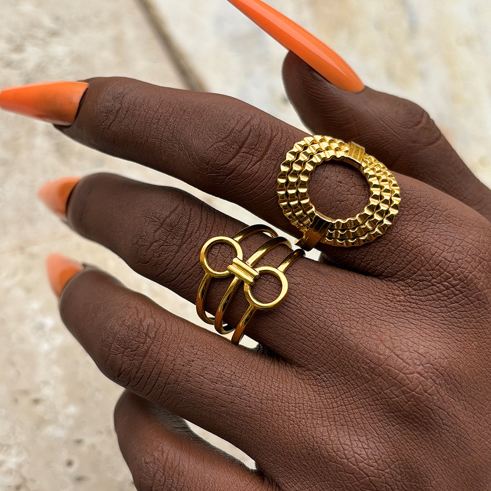 2pc Bold Geometric Ring Set