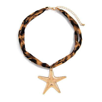 Leopard Velvet Floral Pendant Choker