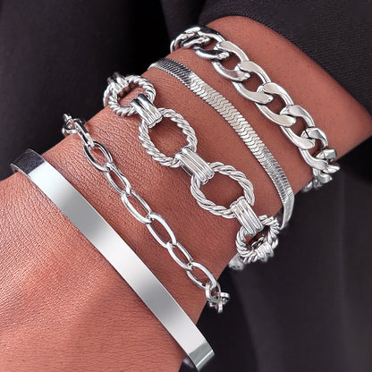 5pc Chunky Chain Bracelet Stack