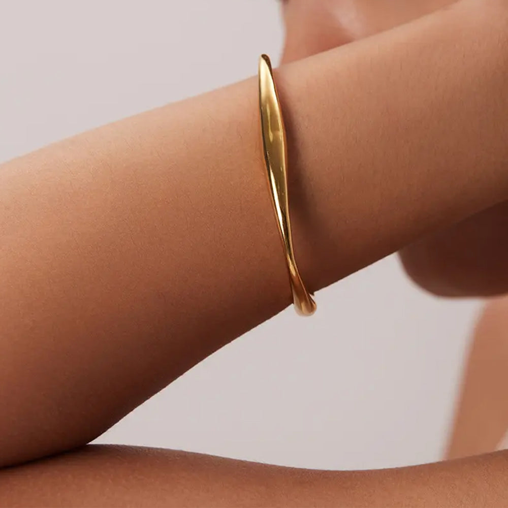 14k Gold Wave Cuff Bracelet