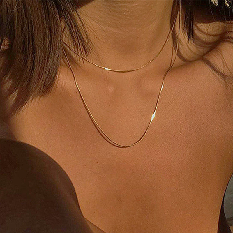 2pc Dainty Herringbone Chain Necklace Set