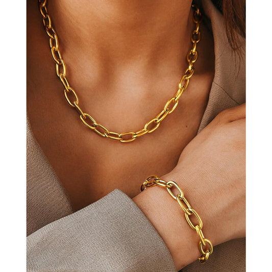 2pc Chunky Chain Necklace & Bracelet Set