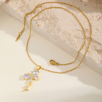Gold Butterfly Flower Pendant Necklace