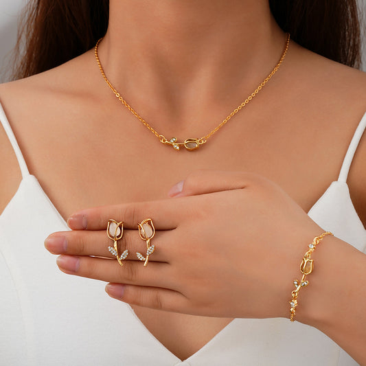 3pc Gold Tulip Flower Jewelry Set