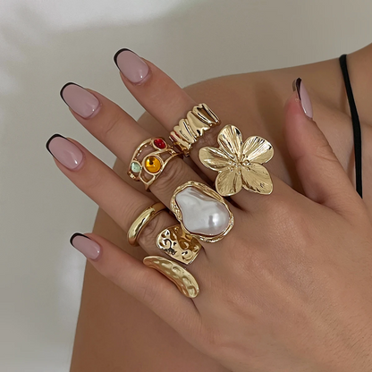 Irregular Floral Baroque Ring Set