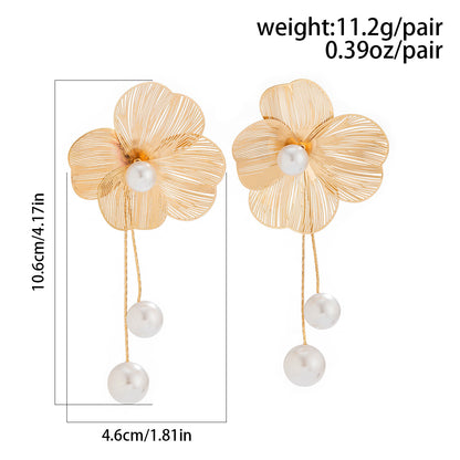 Gold Floral Pearl Drop Earrings