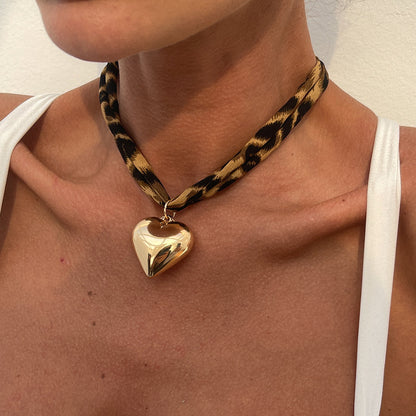 Leopard Velvet Floral Pendant Choker