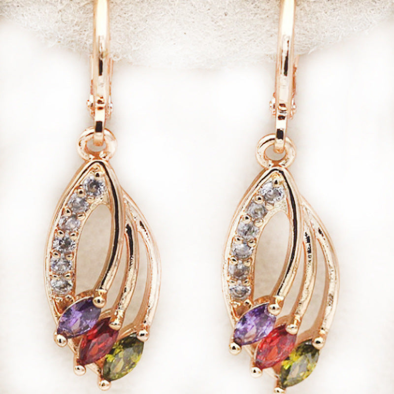 Gem Leaf Dangle Earrings