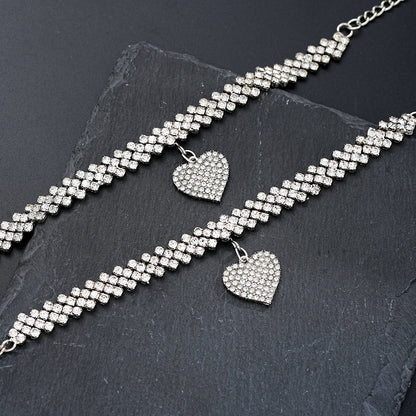 2pc Rhinestone Heart Anklet & Bracelet Set