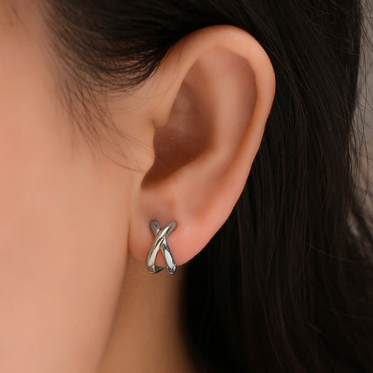 Gold Cross Huggie Hoop Earrings