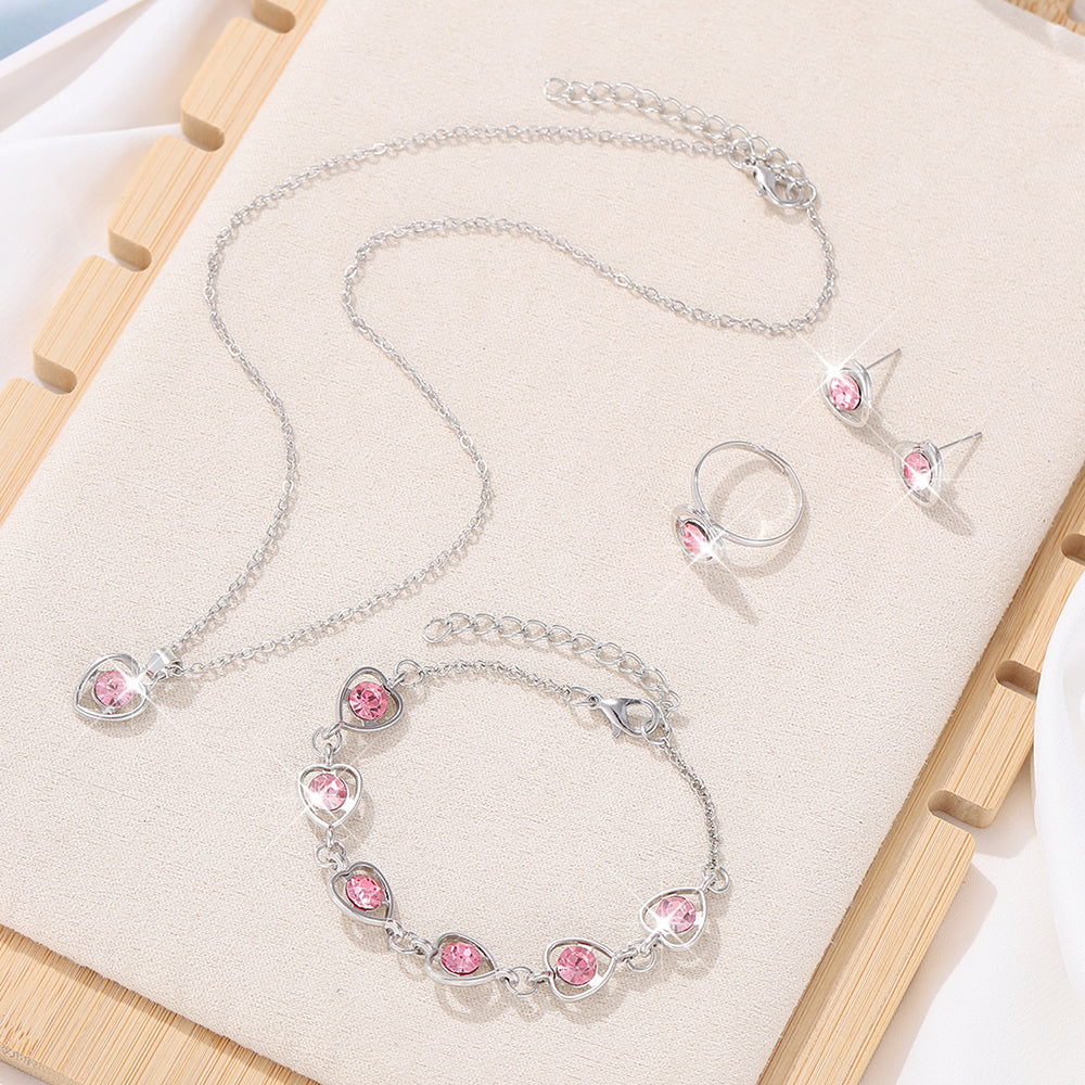 4pc Rose Gold Heart Crystal Jewelry Set