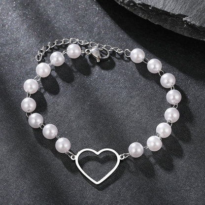 Gold Heart & Pearl Chain Bracelet