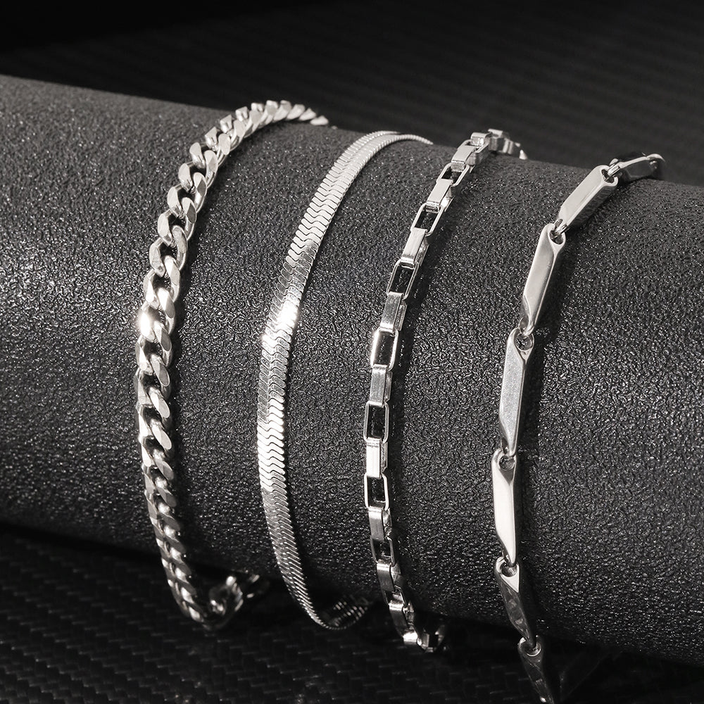 4pc Classic Chain Gold Bracelet Set