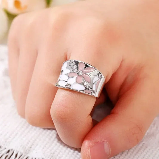 Pink Enamel Floral Band Ring