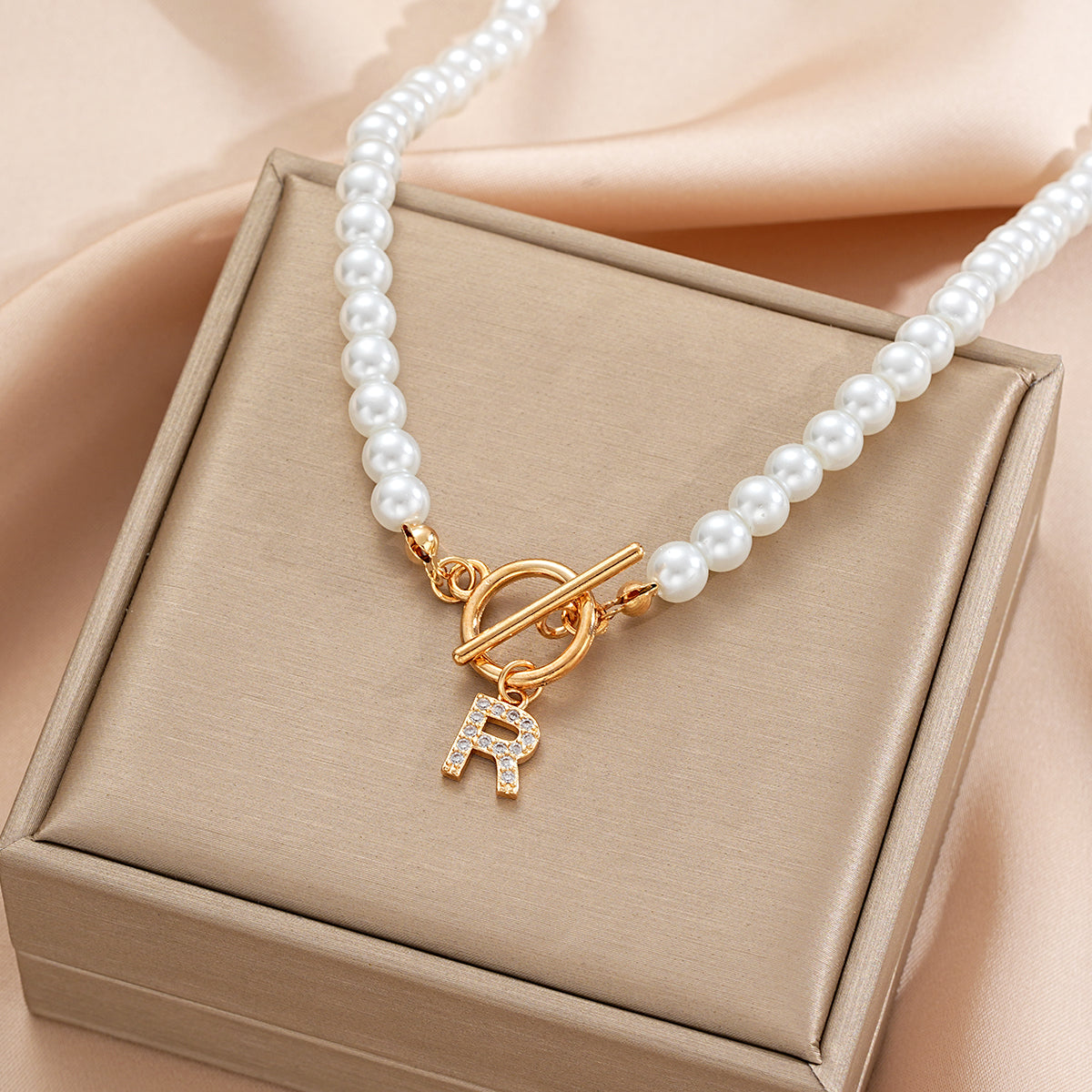 Pearl Beaded Alphabet Keychain