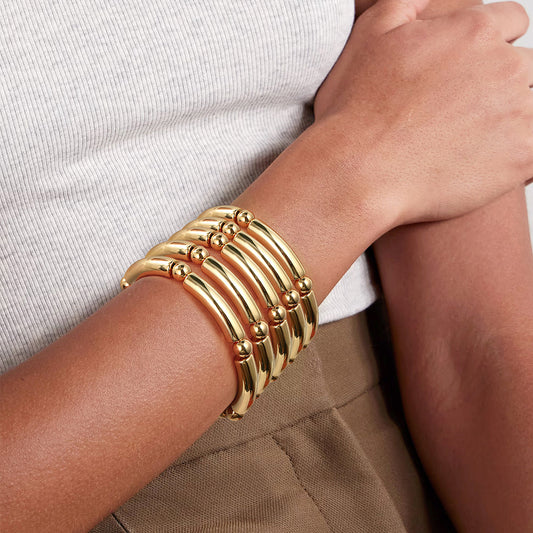 6pc Chunky Tube Cuff Bracelet Set
