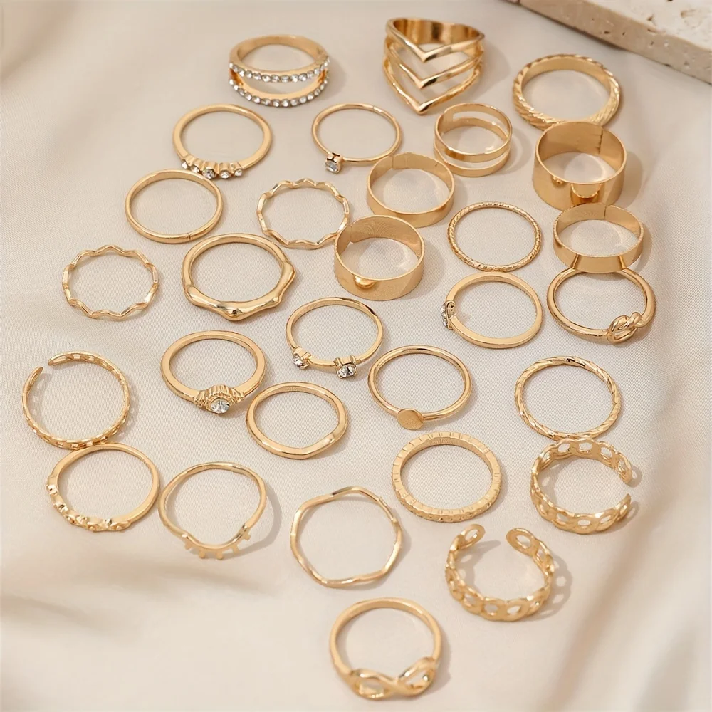 28pc Gold Tone Midi & Statement Ring Set